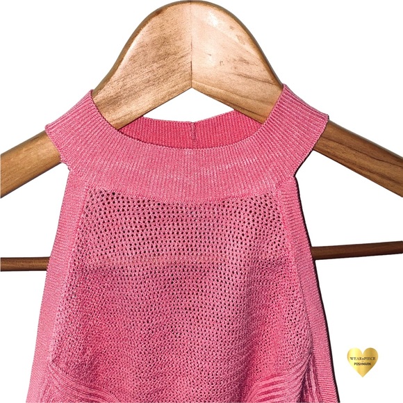 ZARA Pink Mesh Knit Stretch Halter Crop Top - Picture 6 of 14